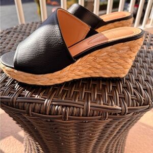 Chic Black and Tan Woven Wedge Sandals